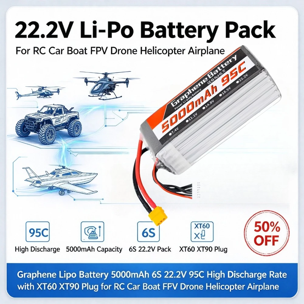 Baterai Lipo Graphene 5000mAh  - 6S Lipo Battery 22.2V 5000Mah ulasan dan harga